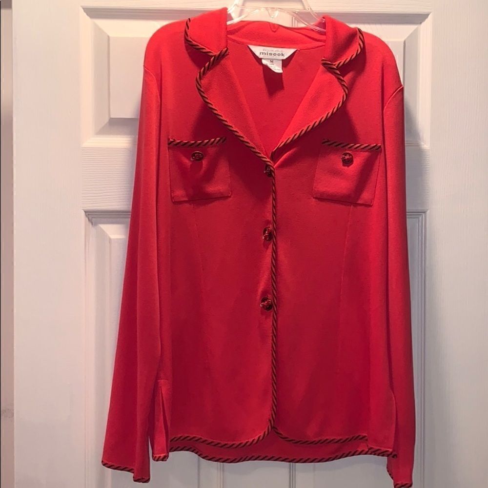 Exclusively Misook Coral blazer with bow buttons